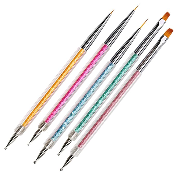 Vtrem 6 Colors 8ML Spider Gel Set with 5 PCs Double Ended Point Drill Drawing Brush Pen Nail Rhinestones Matrix Gel with Gel Paint Design Nail Art Kit Wire Drawing Purple Green Nail