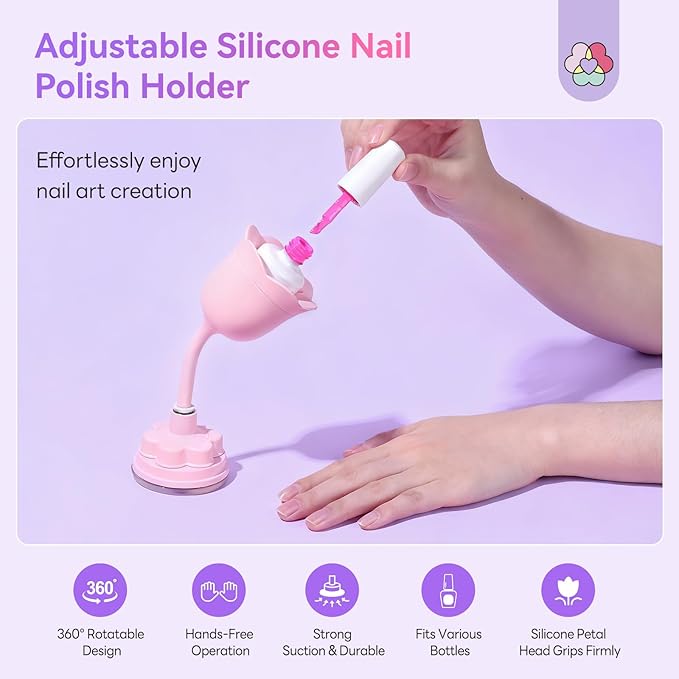 SAVILAND Essentials Nail Polish Holder: 360° Rotatable Design Nail Polish Bottle Holder Strong Adsorption Silicone Polish Holder Petal-Shaped Design Tilted Nail Art Tool Fits Most Bottles Home DIY
