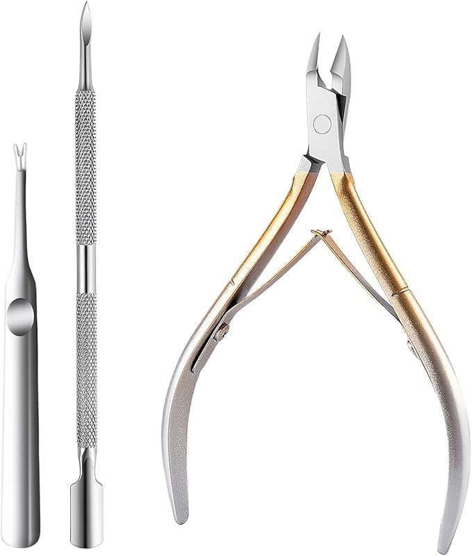 Cuticle Nipper, Polished Coated Durable Trimmer with Pusher, Nail Clipper with Fine Edge, Comfort Grip Cuticle Cutter and Remover Tool Kit for Nail Care (Yellow+Pushers-1 SET)