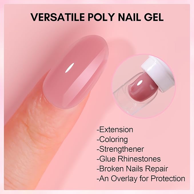 Makartt Hema-Free Poly Nail Gel 50ML Builder for Extension Strengthener 3D Diy, Resistent Hard Gel, Large Capacity Manicure Design Home Salon-Mauve Pink