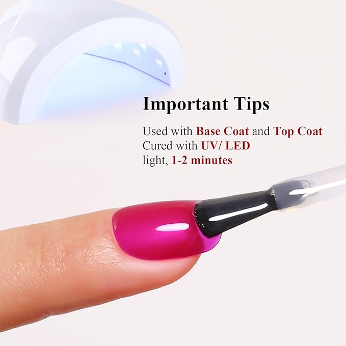 Jelly Gel Nail Polish, Neon Hot Pink Jelly Gel Polish Translucent Sheer Spring Summer Gel Polish Soak off UV LED Light for Nail Art DIY Manicure 0.5 Fl Oz