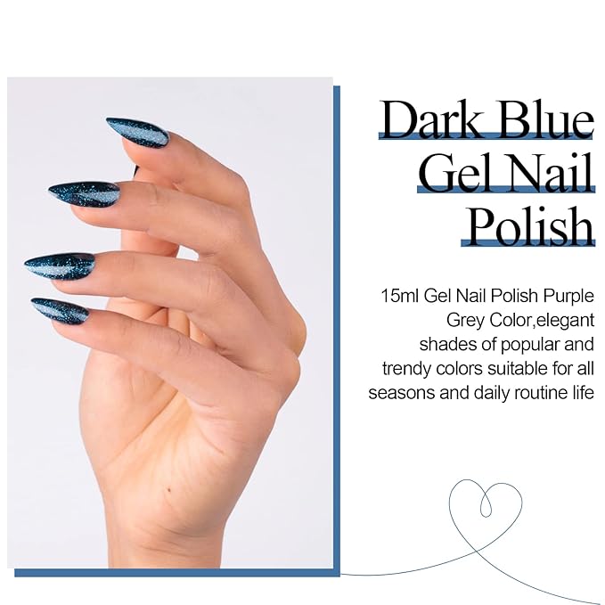 Imtiti Glitter Blue Gel Nail Polish, 1 Pcs 0.5 fl oz Sparkly navy blue gel nail polish Color Soak Off Gel Polish Nail Art Manicure Salon DIY Nail Lamp Gel Nail Design Christmas Halloween Decoration