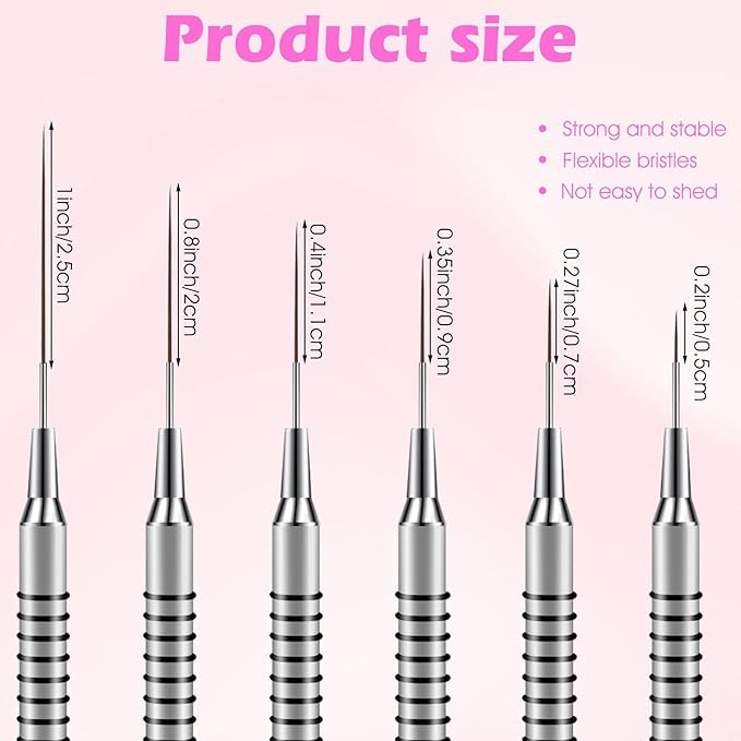Metallic Nail Art Brushes 6 Pcs Non Slip Liner Brushes Set UV Gel Polish Painting Art Design Pen Silver Color Nail Tools for Long Lines Thin Details Fine Drawing Sizes 5/7/9/11/20/25mm (Silver)