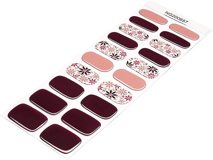 Semi Cured Gel Nail Strips - 20Pcs Brown UV Gel Nail Wraps with Fall Leaves Design, Long Lasting Salon-Quality Stickers, Includes Nails File & Wooden Stick - UV/LED Lamp Required