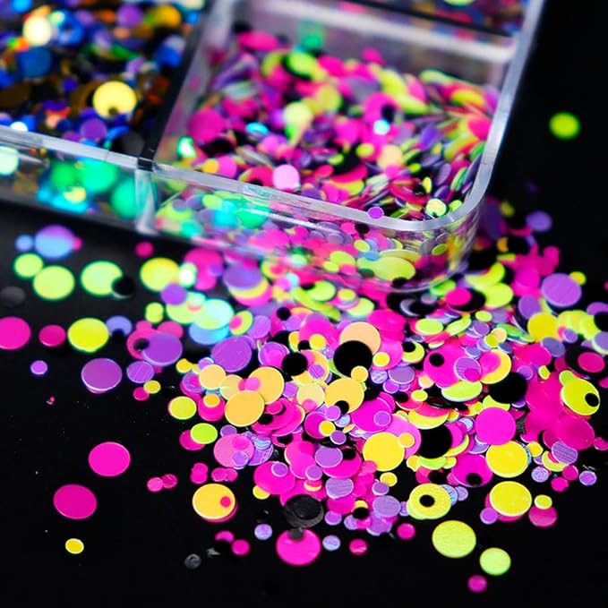 Nail Art 3D Round Sequin Holographic Glitter Nail Colorful Mixed Size Circle Flake Sparky Confetti Design Decoration DIY Accessories for Women 6Colors