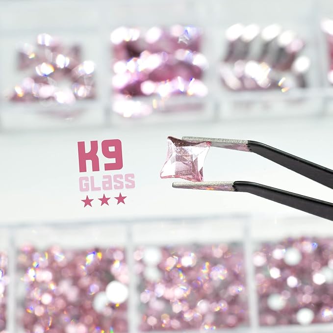 2052Pcs Pink Nail Rhinestones 12 Shapes Light Pink Rhinestones for Nails Flatback K9 Glass Gems Round Beads Stones Diamonds Crystals Nail Charms Art Supplies for Nails Face Eyes Makeup Crafts