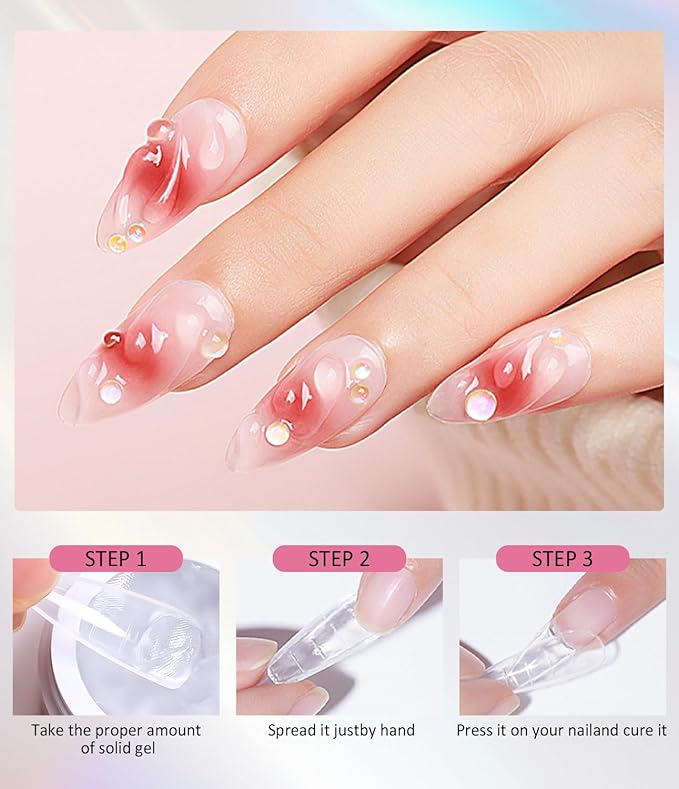 Solid Builder Gel and Chrome Nail Powder Kit BISHENGYF: 4 In 1 No Wipe 3d Sculpting Nail Gel Gold Aurora White Pearl Chrome Nail Powder Clear Non-Sticky Hand Extension Glue for Nail Decoration 30g