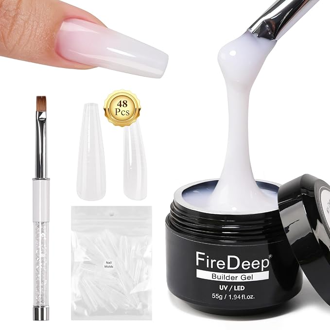 Milky White Builder Gel Set, 1.94Fl,oz Extension Hard U V Builder 3 in 1 Nail Gel With Clear Nail Tips Model and Brush