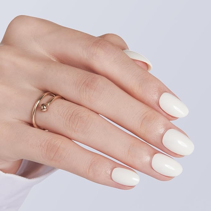 modelones Short Press on Nails, Oval Fake Nails Kit Press Ons with Nail Glue, Adhesive Tabs, Nail File, Prep Pad, Manicure Stick, 32Pcs 16 Sizes, Milky White, Spring Women Girl Gift