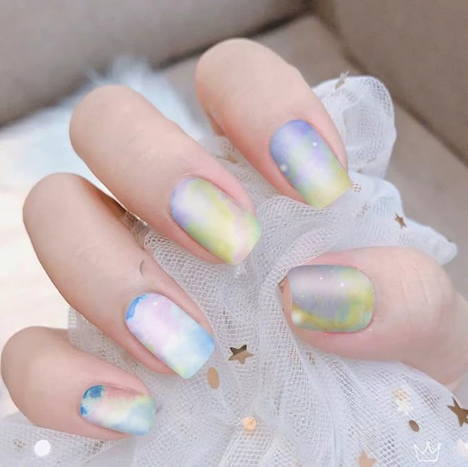 WOKOTO 12 Sheets Macarons Colors Gradient Nail Polish Strips, Marble Nail Stickers Full Wraps for Women Nail Art Wraps Colorful Graffiti Sticker Nails for Women Gel Nail Strips Kit