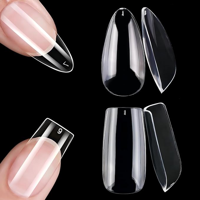 1000Pcs Short Full Cover Almond & Square Nail Tips Gel x Clear Set,10 Size Clear Press On False Nail Tips for Manicure Art Home DIY Salon