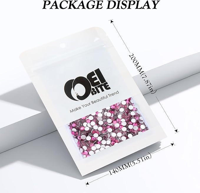 Fuchsia Flatback Rhinestones, Glass Rhinestones for Nail Art and Craft, Glue Fix, Loose Crystal Gemstones(Fuchsia, SS16, 2880pcs, 3.8-4.0mm)