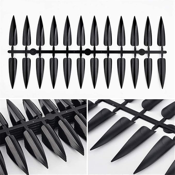 240Pcs/Set False Fake Nails Tips Manicure Sharp End False Nails Long Cuspidal Stiletto Nail Tip Clear Black French Salon Acrylic Artificial Fake Nail Display Practice Tools (Black)