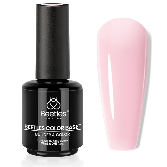 Beetles Pink Base Gel Nail Polish 1 Pcs 15ml: Nude Pink 5 in 1 Pastel Builder Jelly French Tip Base Color Gel Polish Strengthener Soak Off U V LED Lamp Cure Nail Art