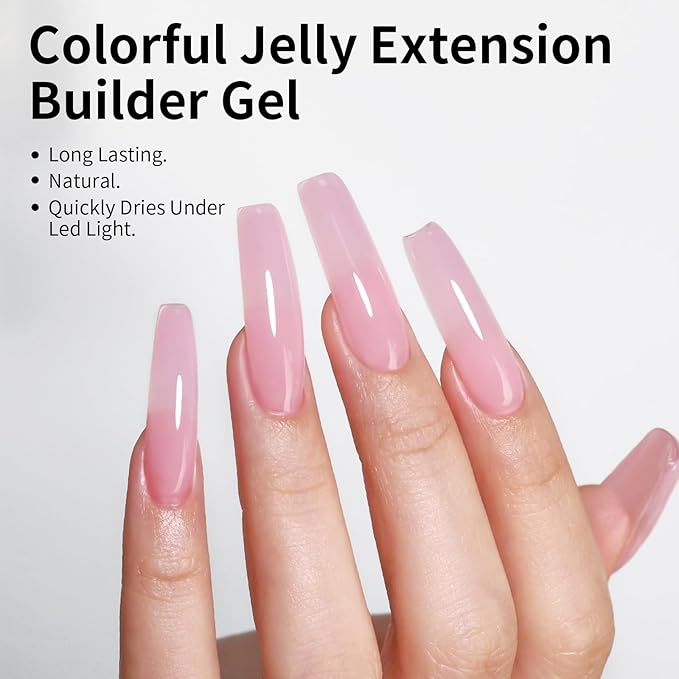 Pink Builder Gel Set, 3 in 1 Nail Gel for Nails Extension Hard U V Builder Kit With Clear Nail Tips Model and Brush 1.23 Oz