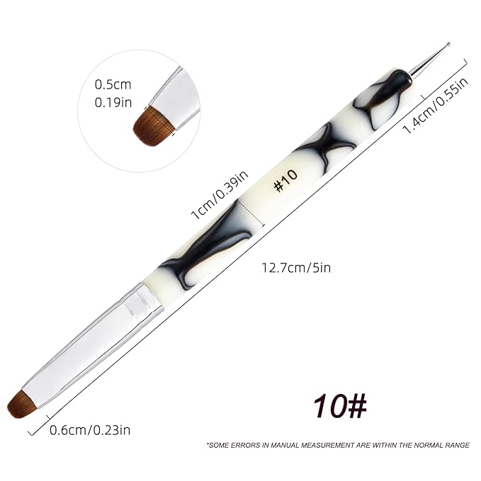 French Manicure Brush - 2 Way Nail Art Brush with Dotting Tool for Cuticle Clean Up & Nail Art Design - Professional Salon Quality, White, 10#