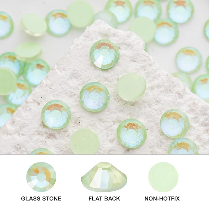 Novani 3000 Pieces Flatback Rhinestones Glass Round Gems F-Lt.Green Crystals for Nail Art DIY Crafts Clothes Shoes,SS6,1.9-2.0mm