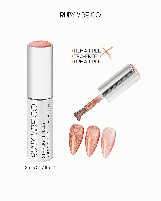 RUBY VIBE CO Starlight Jelly Cat Eye Gel Nail Polish Set, Magnetic Light Play, HEMA-FREE, Glass Shine Finish, HEMA-FREE, TPO-FREE, HPMA-FREE, Soak-Off UV/LED Gel Polish, 0.27 Fl Oz (Pack of 6)