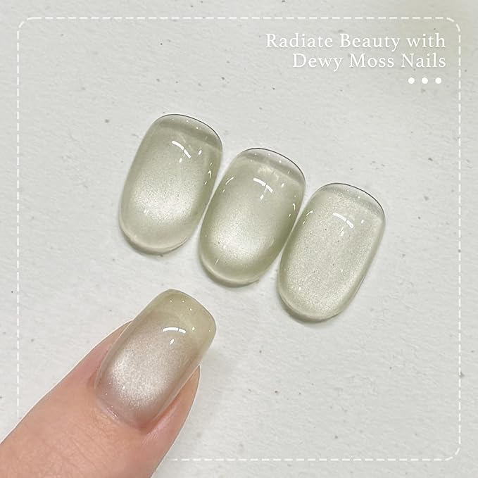 GAOY Green Glassy Cat Eye Gel Nail Polish, 16ml Glitter Holographic Nail Polish with Magnet, Reflective Translucent UV Gel, 3306 Dewy Moss