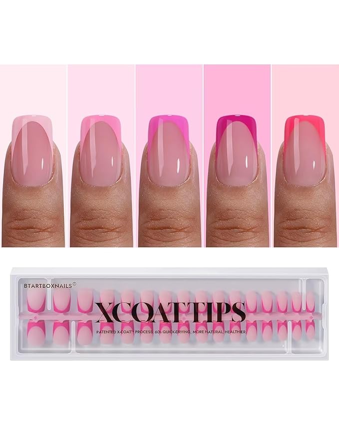 BTArtboxnails French Tip Press On Nails - Pink Short Square Valentines Press On Nails, Soft Gel Nail Tips, 160Pcs Soak Off Acrylic Fake Nail Extension in 16 Sizes