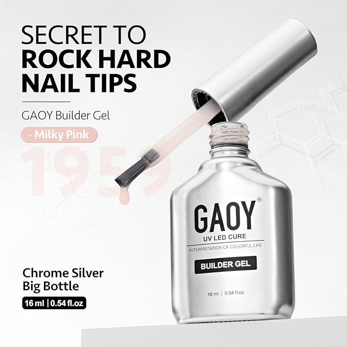GAOY Builder Gel for Nails, 16ml Nail Strengthener in a Bottle, Nail Extension Hard Gel, Soak Off Long Lasting UV Light Cure, 1959 Milky Pink, Base Coat Top Coat Needed