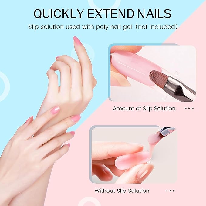 AIJIMEI Nail Slip Solution Kit for Polygel Extension Gel 120ml/4fl.oz Poly Nails Slip Solution with Dual-Ended Brush For Builder Hard Gel DIY