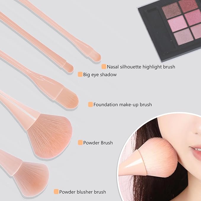 WOKOTO 5pcs Peach Pink Nail Dust Brushes For Nail Art Cleaning Brushes Kit Hourglass-Shaped Makeup Brushes Highlighter Brush Loose Powder Eyeshadow Foundation Blush Brushes Dust Nail Brushes Set