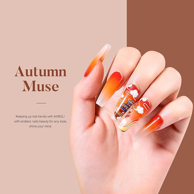AIMEILI Soak Off U V LED Hema Free Fall Gel Nail Polish Set for Halloween Nail Art Gifts, Cruelty Free, Vegan, Wine Brown Neutral Gel Nail Polish Set Of 12pcs - Kit Set 4