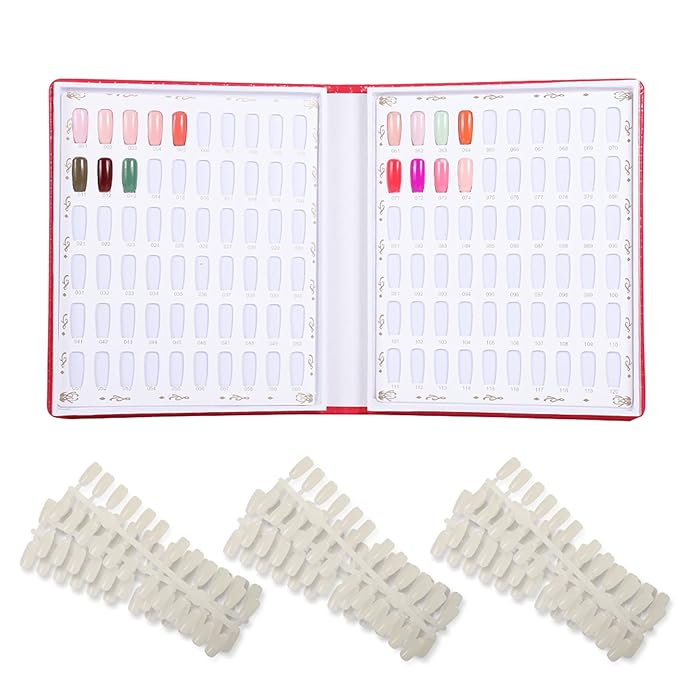 NMKL 120 Nail Color Chart Display Book for Nail Polish UV Gel Color Cards Nail Salon Tool with False Nail Tips (Black) (Rose)