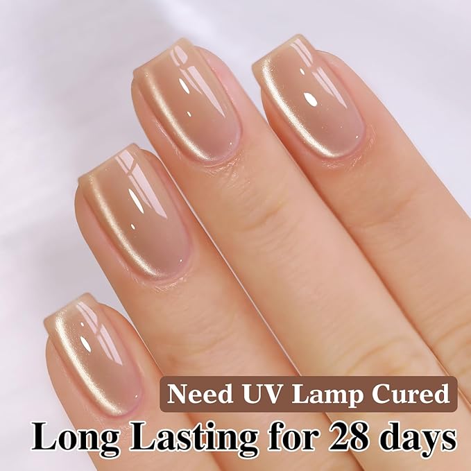 Double Rhythm 0.5 Oz Cat Eye Gel Polish with Magnet Same Color Same Bottle Holographic Glitter Shimmer Translucent Color Salon 15 ML Magnetic Nail Art (Pale Nude-MC1148)