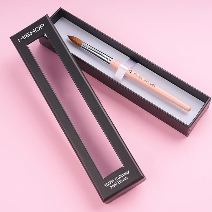 M – Majesti Pink 100% Kolinsky Acrylic Nail Brush | Professional Acrylic Sculpting & Application Brush | Handcrafted Premium Nail Art Tool for Nail Technicians (#16)