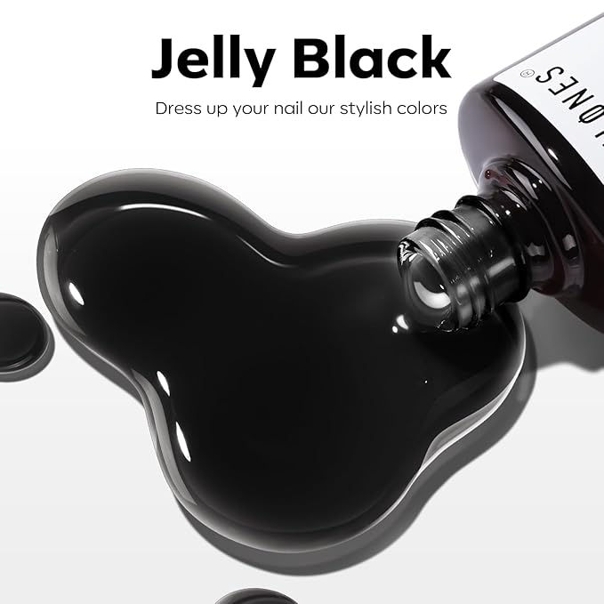 modelones Jelly Gel Nail Polish Black Sheer Neutral Translucent Black Gel Polish Soak Off U V LED Nail Lamp Glassy 15 ML