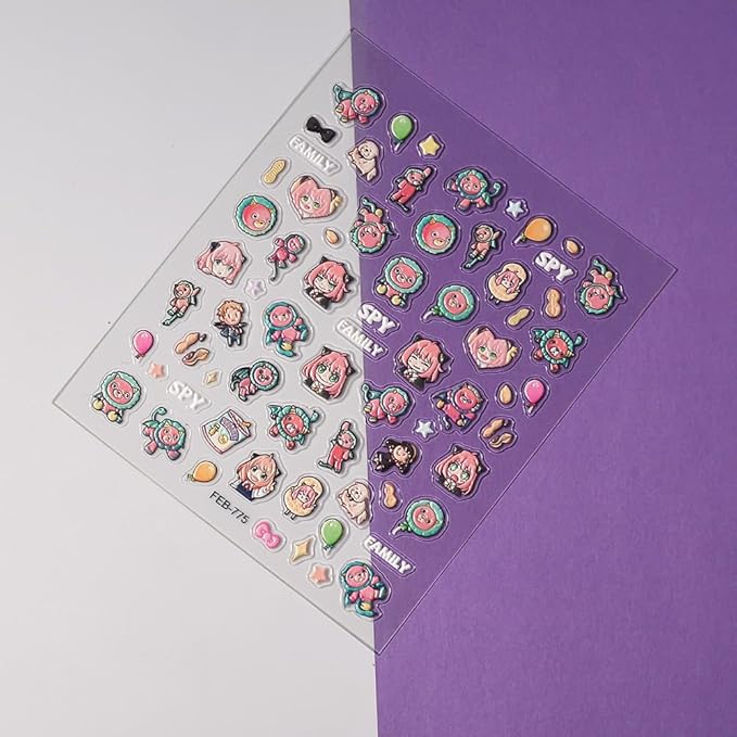 Anime Nail Stickers 5D 3D Embossed Japanese Kawaii Nail Art Decals for Unisex DIY Nail Design, Self Adhesive Stickers for Natural Gel Press On Nails, Cute Otaku Cosplay Gift (HEH)