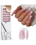 BTArtboxnails XCOATTIPS French Tip Press On Nails - Pink Glitter Base Long Square Press On Nails, 90 Pcs Salon Quality Soak Off Soft Gel Nail Tips Extension in 15 Sizes