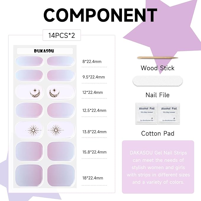 Semi Cured Gel Nail Strips, 28 pcs Gel Nail Stickers, Work with Any UV Lights, Long-Lasting Nail Wraps, Stick on Nails for women Easy to Apply & Remove