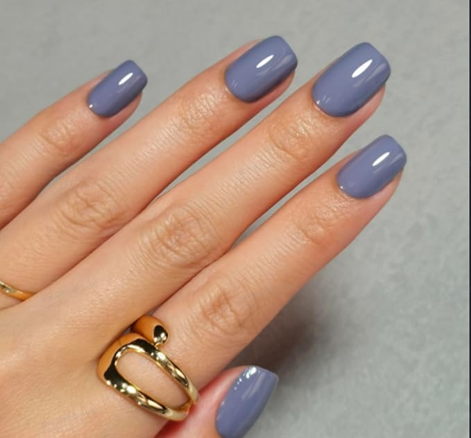 Curvlife Soft Gel Press on Nails, 30Pcs 15 Sizes Nail Tips, Bluish Violet Short Full Cover Design Reusable Fake Nails Kit with Glue and Adhesive Tabs