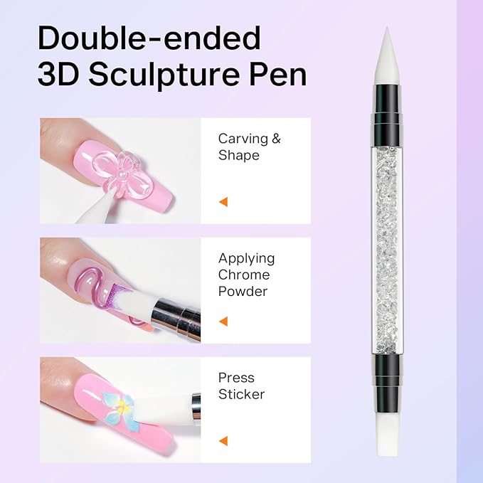 MIZHSE 3PCS 3D Nail Art Gel Clear and White Solid Builder Gel for Nails, 5 in 1 Non-Sticky Sculpture Hard Building Gels with Dual Form for 3D Carving Patterns Flowers for Beginner DIY Salon at Home