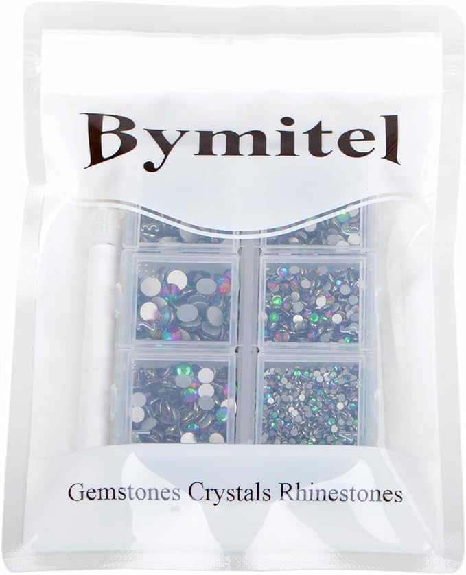 Bymitel 5000 Pieces 6 Mixed Sizes Glue Fix on Glass Rhinestones Round Crystal Gems Flatback for DIY Jewelry Making with one Picking Pen(6-Sizes 5000PCS, Green Volcanic)