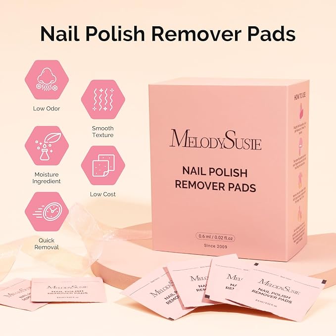 MelodySusie Nail Polish Remover Pads, 200 PCS Acetone Large Size Individually Wrapped Wet Wipes Rapid Gel Polish Removal Portable Travel Kit for Home Professional Use
