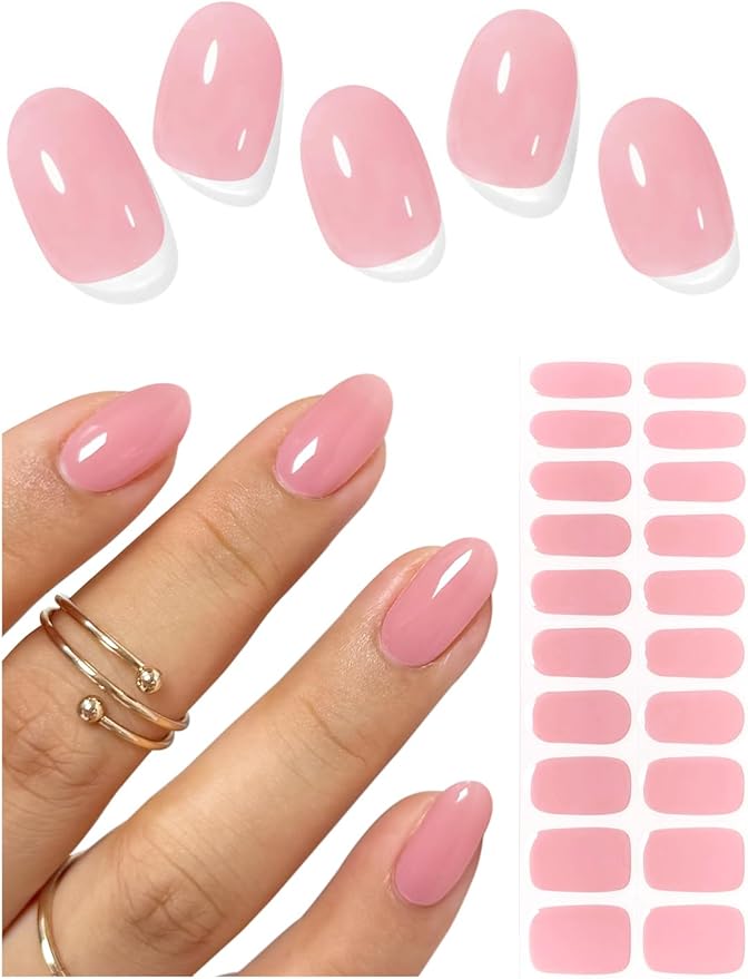 Semi Cured Gel Nail Strips (Sheer Nude Pink), Solid, 20 Pcs Gel Nail Wraps, Stickers, Salon Quality, Long Lasting, Works with Any UV Lamps