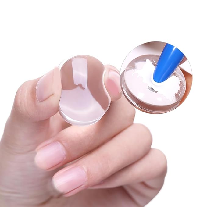 9 PCS 2.8CM Clear Jelly Silicone Nail Art Stamper Head Transparent Stamping Polish Transfer Templates Tools Manicure French Tip Tool Nail Stamp Silicone Head Kit (Only Stamper Head)