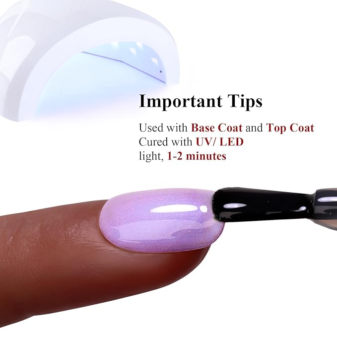 Pearl Gel Nail Polish, Light Purple Transparent Shimmer Shell Nail Gel Polish Glitter Mermaid Iridescent Pearlescent Sparkle Spring Summer Soak Off Led UV Manicure 15ML