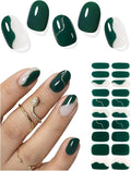 Semi Cured Gel Nail Strips (Green Line), 20 Pcs Gel Nail Wraps, Stickers, UV Light Required, Salon Quality, Long Lasting