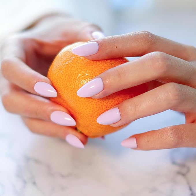 LAMIMOSA 32Pcs Lilac Press On Nails Short Almond – Soft Gel Fake Nails in 16 Sizes, Reusable Glue on Nail kit, LILAC