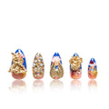 LOVFUL Press on Nails The Palace of Murals Blue French Tip | Handmade with Full Covered Crystals | Reusable Fake Nails | Almond Regular 1.0 in | H174-S