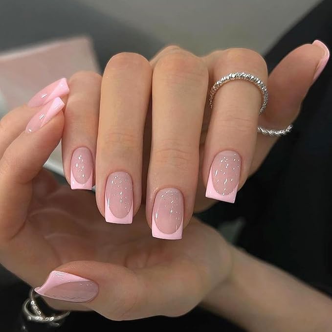 Light Pink Semi Cured Gel Nail Strips French Tip 20Pcs Clear UV Gel Nail Stickers Glossy Nails Polish Strips UV/LED Light Needed Self Adhesive Full Polish Nails Wraps for Women