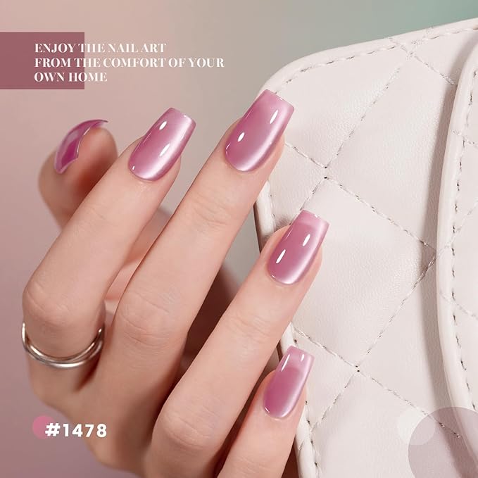 RARJSM Jelly Glassy Pink Cat Eye Gel Nail Polish Set 6Pcs Sparkle Ceramics Diamond Shimmer Nude Pink Colors Velvet Smoothie Cateye Gel Polish with Magnetic Stick Curing Require Home Salon Manicure