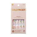 GoldFinger 24 Pcs Press On Nails, Medium Almond Fake Nails, Flower French Tip Gel Stick On Extensions, Reusable Full Cover False Nail Kit with Glue, Manicure Stick & File, 7 Day Long Lasting Wear