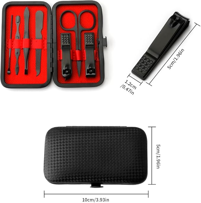 Manicure Set Nail Clippers Nail Tools Easter Basket Stuffers Pedicure Supplies Toenail Clippers for Women Men Fingernail Toenail Clipper 8 in 1 Manicure Tools Black with Leather Travel Case