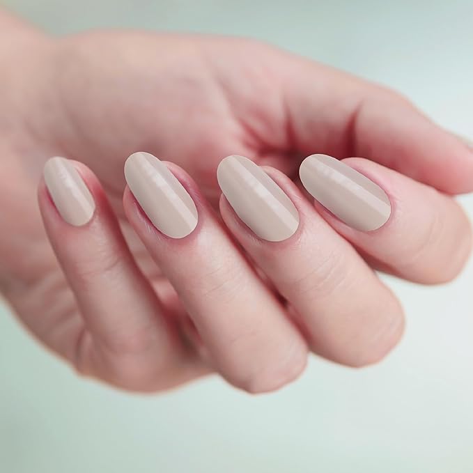 GoldFinger False Nails Kit, Ready to Wear Narual Beige Fake Nails, Manicure Stick and Glue Included, Medium Round Shape, Long-Lasting Hottest Trend Glue on Nails, Convenient & Easy to Apply